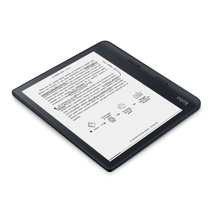Kobo Sage negro recostado.