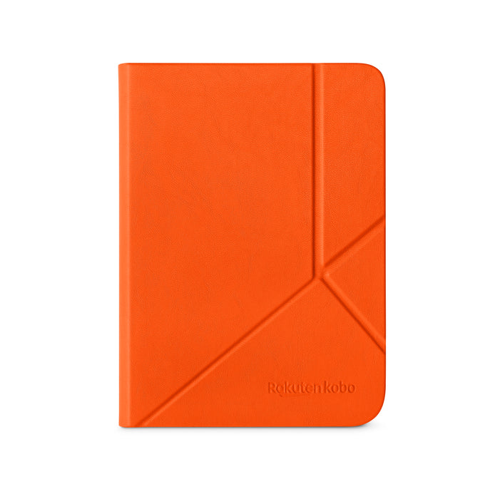 Vista frontal de la funda SleepCover color naranja coral para Kobo Clara 2E.