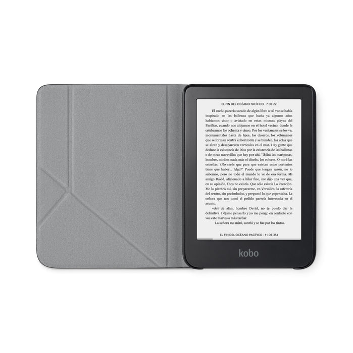 Kobo Clara 2E dentro de una funda SleepCover para Kobo Clara 2E abierta.