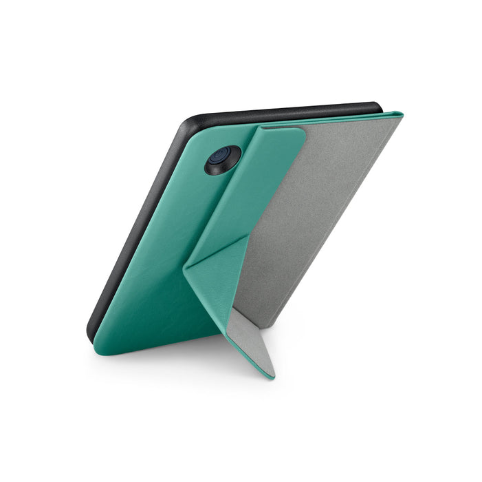Funda SleepCover color verde aguamarina para Kobo Clara 2E, vista posterior plegada en origami.
