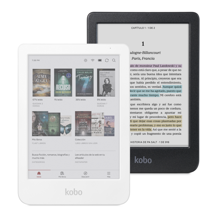 Kobo Clara Colour blanco y negro vista frontal.