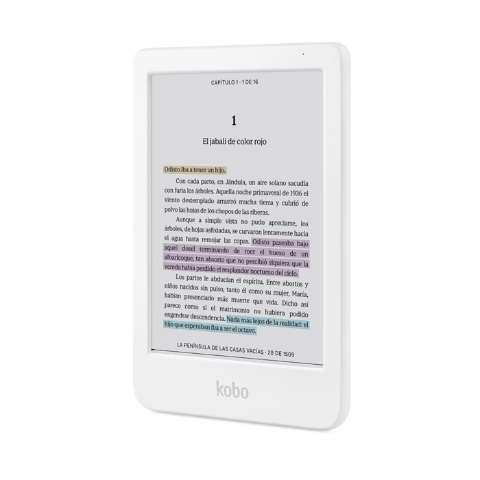 Kobo Clara Colour blanco vista frontal angulada.